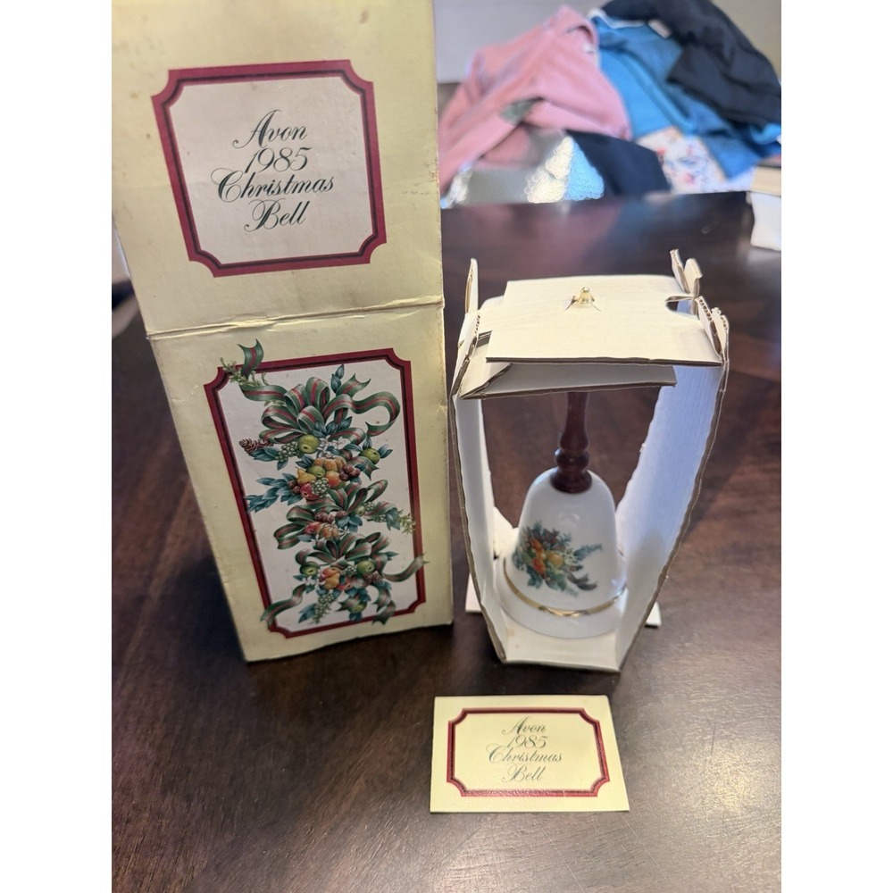 Vintage Avon Fine Collectibles 1985 Christmas Bell Wood Handle